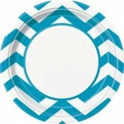 Plates - Dinner, Chevrons Caribbean Blue 8 Pk