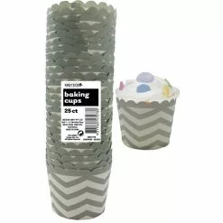 Baking Cups - Chevron, Silver 25 Pk