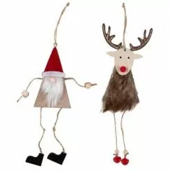 Christmas Ornament - Santa/Deer Wood With Rope Legs, Assorted