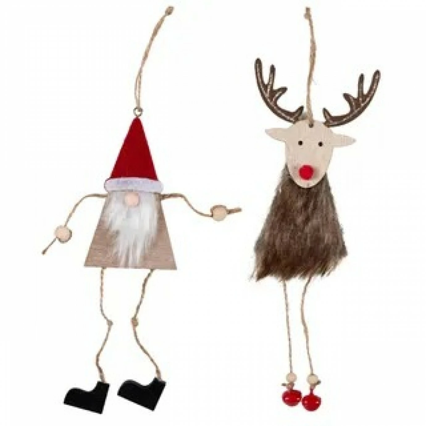 Christmas Ornament - Santa/Deer Wood With Rope Legs, Assorted 3 Christmas Ornament - Santa/Deer Wood With Rope Legs, Assorted