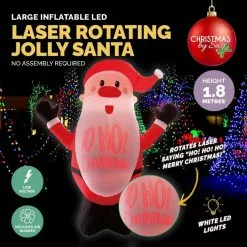 Christmas Inflatables - 1.8m Santa & Rotating, With LED Wording In Beard