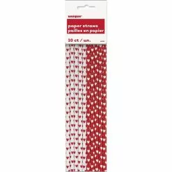 Straws - Paper, Hearts 10 Pk