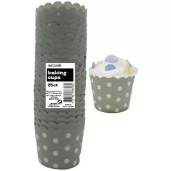 Baking Cups - Polka Dots, Silver 25 Pk