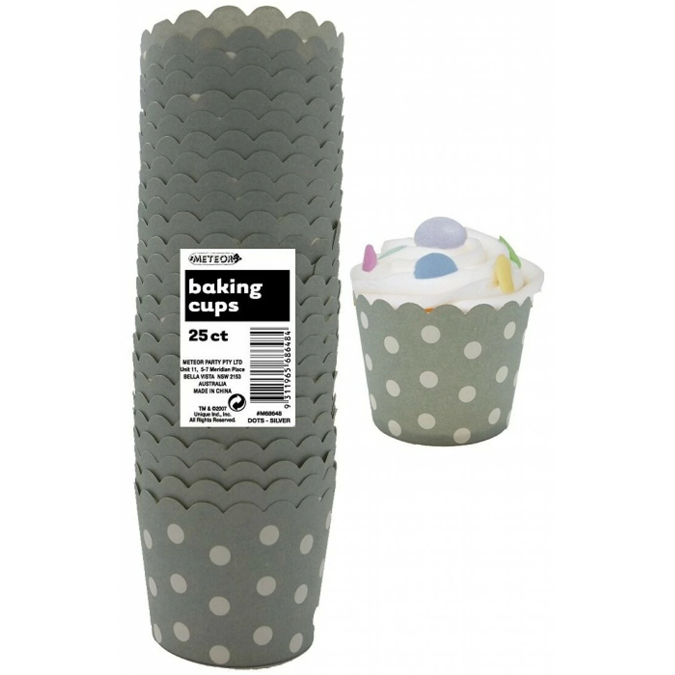 Baking Cups - Polka Dots, Silver 25 Pk 3 Baking Cups - Polka Dots, Silver 25 Pk
