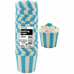 Baking Cups - Stripes, Pale Blue 25 Pk