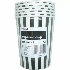 Popcorn Cups, Small - Stripes, Black 6 Pk