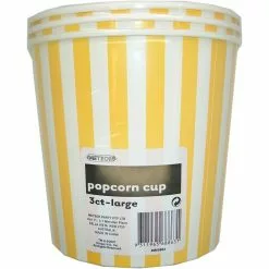 Popcorn Cups, Large - Stripes, Yellow 3 Pk