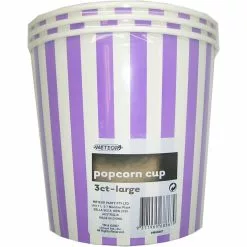 Popcorn Cups, Large - Stripes, Purple 3 Pk