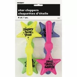 Star Clapper - Happy New Year's, Large 4 Pk Multicolour