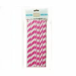 Straws - Paper, Pink & White Stripe 25 Pk