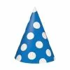 Party Hats - Polka Dots Royal Blue 8 Pk -Halloween Costumes Sales PAS 21801