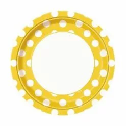 Plates - Dinner, Polka Dots Yellow 8 Pk