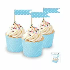 Cupcake Topper - Polka Dots, Blue 24 Pk