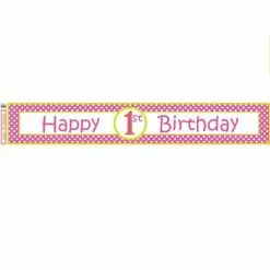Banner - Happy 1st Birthday Pink Polka Dots