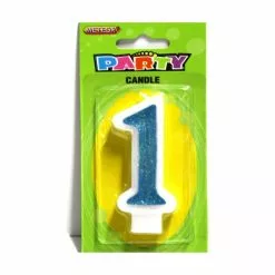 Birthday Candle - Number 1, Blue Glitter