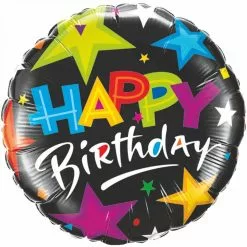 Balloon - Foil 3' Round, Brilliant Stars Birthday Black
