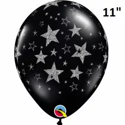 Balloon - Latex Print 11" Glitter Star Black
