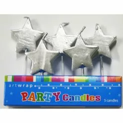 Cake Candles - Silver Stars 5 Pk