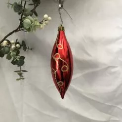 Christmas Bauble - 16cm Finial Gold Glitter Scroll, Red