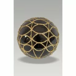 Christmas Bauble - 8cm Ball Pattern Black, Gold Glitter