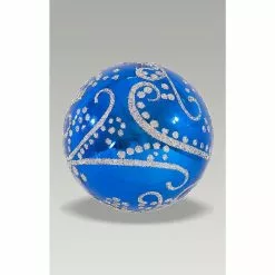 Christmas Bauble - 8cm Ball Royal Blue, Silver Glitter