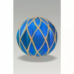 Christmas Bauble - 8cm Blue Harlequin, Gold Glitter