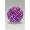 Christmas Bauble - 8cm Purple Harlequin Chequer, Silver Glitter
