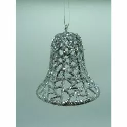 Christmas Ornament - Mesh Glitter Bell, Silver