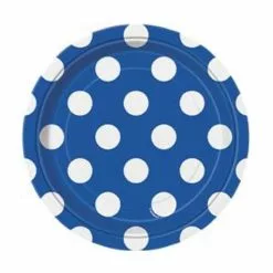 Plates - Dessert, Polka Dots Royal Blue 8 Pk