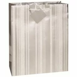 Gift Bag - Large, Glitter Stripe Silver