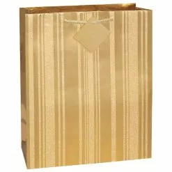 Gift Bag - Large, Glitter Stripe Gold