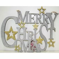 Hanging Sign - Merry Christmas Plaque, Glitter