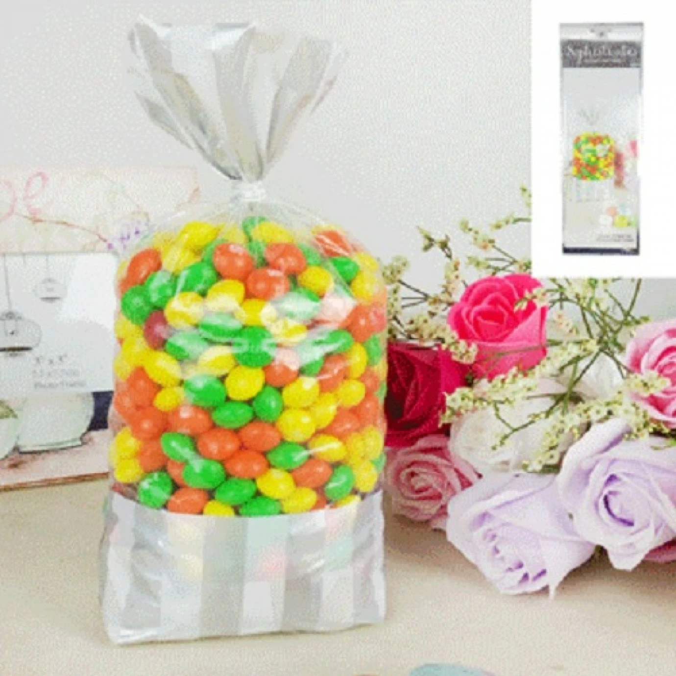 Lolly Bags - Silver Stripe 18 Pk 3 Lolly Bags - Silver Stripe 18 Pk