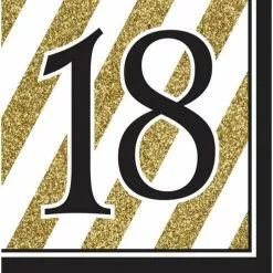 Serviettes - Luncheon, 18 Black & Gold 16 Pk