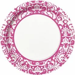 Plates - Dinner, Damask Pink 8 Pk