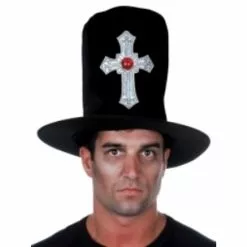 Hat - Stovepipe, Black Velvet With Cross