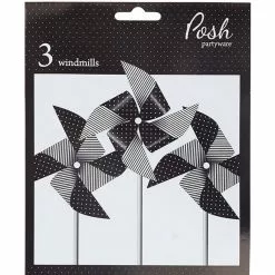 Pinwheel Windmills - Dots & Stripes, Black 3 Pk