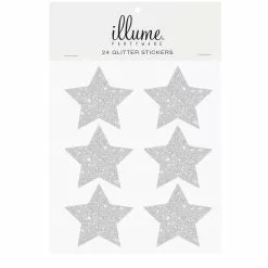 Stickers - Glitter Stars, Silver 24 Pk