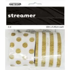 Streamer - Crepe, Polka Dots & Stripes, Gold