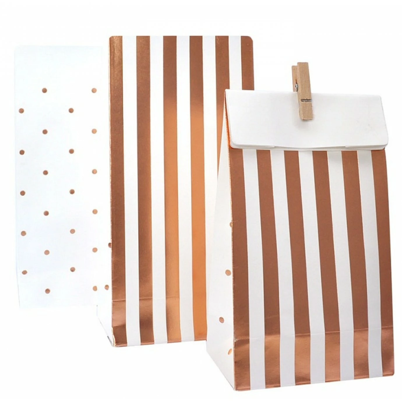 Treat Bags - Stripes & Dots, Rose Gold 10 Pk 3 Treat Bags - Stripes & Dots, Rose Gold 10 Pk